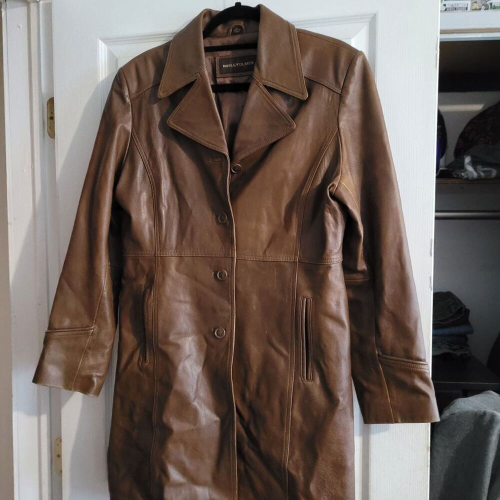 vintage brown leather trench coat
